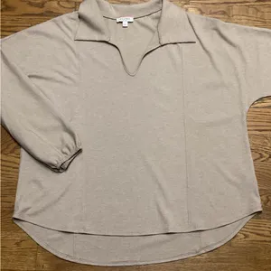 Andree by Unit V-neck Collared ribbed top Tan Size Large thumbnail 7