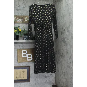 NWT Tommy Hilfiger Long Sleeve Ruched Waist Fit Flare Dress Black / Gold 8 thumbnail 6