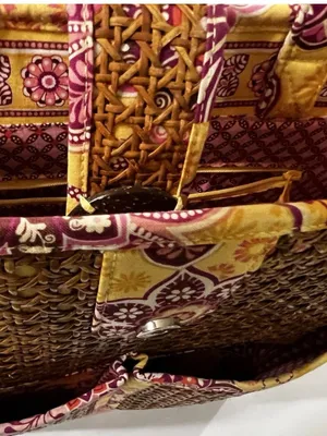 Vera Bradley Woven Straw Rattan Tote Bag Floral Boho Summer Beach Market 🌿 thumbnail 13
