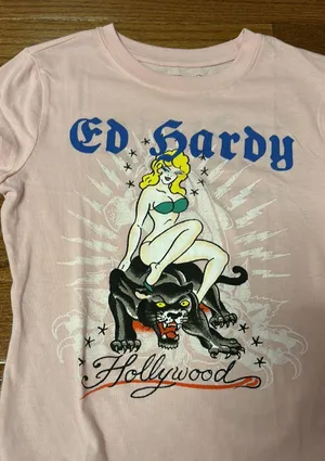 Ed Hardy NWT Y2k Hollywood Pink Candy T-Shirt - Medium thumbnail 3