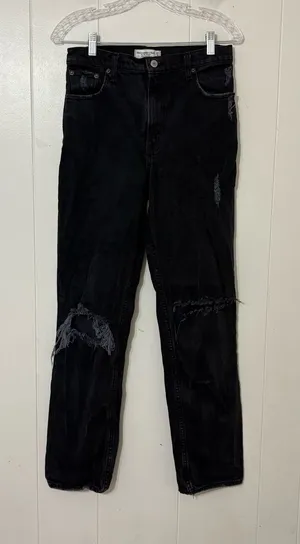 Abercrombie & Fitch 90s Straight Jeans Black Ultra High Rise Distressed Size 27 thumbnail 1