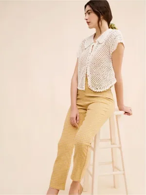 Free People In My Feelings Slim Crop Gingham Plaid Pants in Yellow thumbnail 3