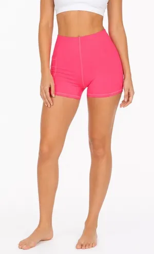 Womens Neon Pink Athletic Compression Shorts with Side Pocket Size Large thumbnail 1