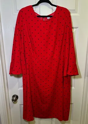 Old Navy Fit And Flare Dress Plus Size 3X Red Polka Dot Fluted Sleeve Business thumbnail 1