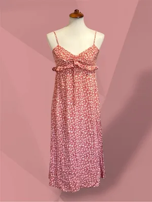 Billabong Terracotta Ditsy Floral Smocked Ruffle Midi Sundress Size S thumbnail 7