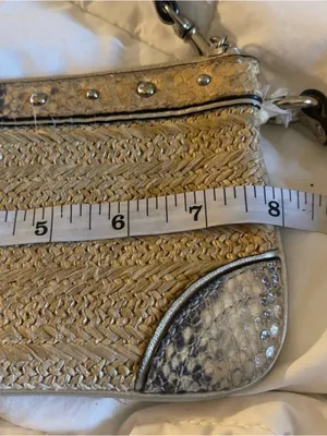 Woven Straw Clutch with Snakeskin Trim AS IS thumbnail 3