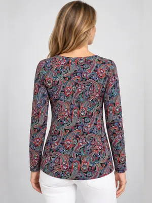 Lauren Ralph Lauren Paisley Print Long Sleeve Knit Top Size L thumbnail 2