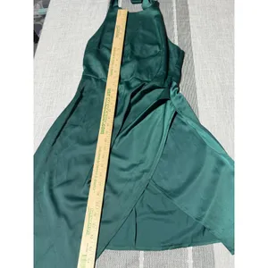 Half Island Womens Emerald Green Satin Halter Wrap Cocktail Dress Size‎ S thumbnail 4