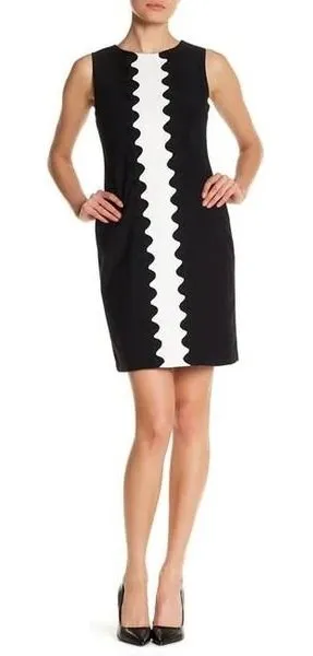 Taylor Womens Black White Scalloped Colorblock Sleeveless Sheath Dress Size 14 thumbnail 1