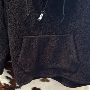 PINK Victoria's Secret Black Hooded Sherpa 1/4 Zip Jacket thumbnail 5