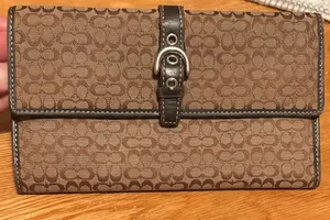 Y2K Vintage Coach Tan Monogram Snap Wallet thumbnail 1