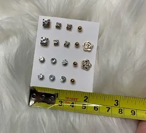 9 Pairs Gold faux Diamond Stud Earrings Bundle thumbnail 11