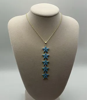 Adina Eden Turquoise Blue Floral Drop Pendant Gold Tone Necklace NIB thumbnail 1