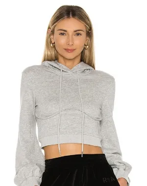 Superdown Christine heather gray cropped hoodie sweater L thumbnail 1