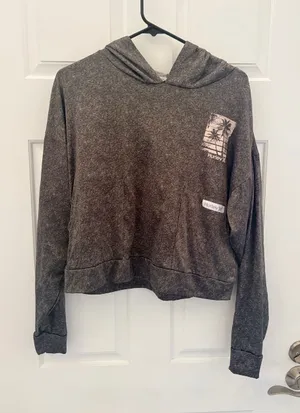 Hurley Women's Charcoal Washed Palm-Print Hoodie thumbnail 1