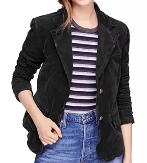 Free People Womens Byron Corduroy Dark Academia Grunge Blazer Jacket Black Small thumbnail 1