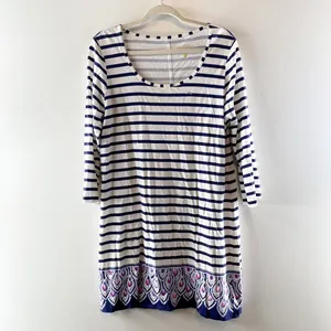 Lilly Pulitzer Beacon 3/4 Sleeve Cotton Striped Mini Tee Shirt Dress Blue XL thumbnail 2
