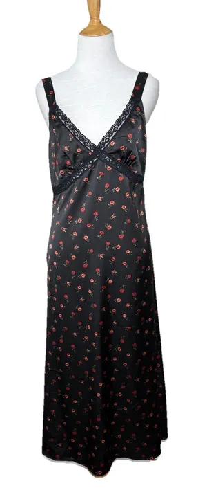 Altar'd State Black Sexy Red Floral Slip Dress Lace V neck Maxi Size Medium thumbnail 1