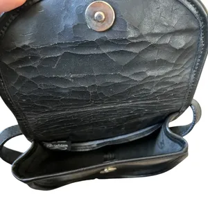 Brighton Vintage Black Leather Croc Embossed Sun Medallion Crossbody Bag Small thumbnail 4