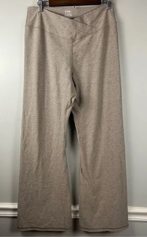 Abercrombie & Fitch YPB Oatmeal crossover wide leg yoga pants size XXL short thumbnail 1