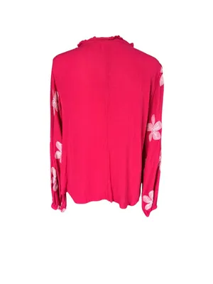 Maurices pink floral embroidered long sleeve keyhole ruffled neckline top M thumbnail 4