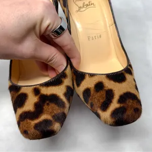 Christian Louboutin Particule 100 Leopard Calf Hair Leather Square Toe Pump Heel thumbnail 6