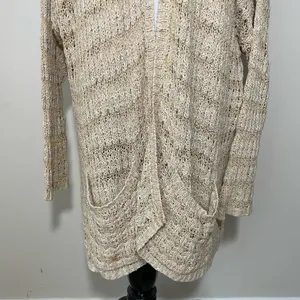 Free People Last Night Stripe Cardigan Sweater in Tan thumbnail 2