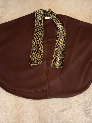 Vintage Faux-Suede & Faux-Fur Brown Cape Coat OSFA thumbnail 2