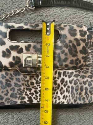 Leopard Print Shoulder Bag with Chain and Top Handle - Brown/Black thumbnail 5