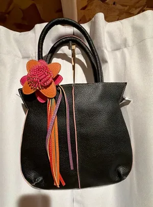 Mellow World Black Faux Leather Handbag Featuring A Colorful 3D Flower Accent thumbnail 1