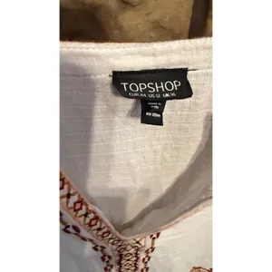 Topshop Ivory Embroidered Boho Peasant Blouse Babydoll Fringe Top US 12 thumbnail 6