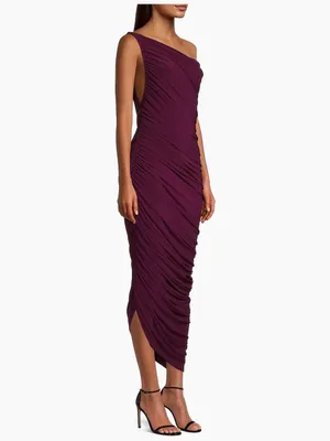 Norma Kamali Diana Ruched One-Shoulder Gown in Plum S thumbnail 3