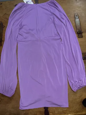 Saints + Secrets Purple Paradise Plunge Ruched Bodycon Mini Dress Large NWT thumbnail 4