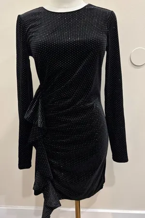 Saylor Black Velvet Glitter Micro Dot‎ V-Back Ruffle Mini Dress XS Going Out thumbnail 1