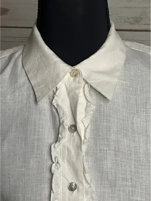 edward white sleeveless 100% Irish linen ruffled front button-up blouse Small thumbnail 2