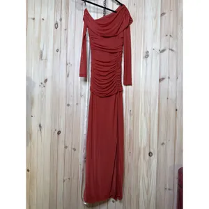 NWT Lulus Darla Rust Red Mesh One-Shoulder Long Sleeve Maxi Dress Bridesmaid S thumbnail 2