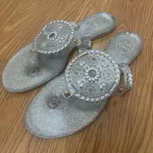Jack Rogers Silver glitter medallion jelly thong sandals size US 9 thumbnail 1