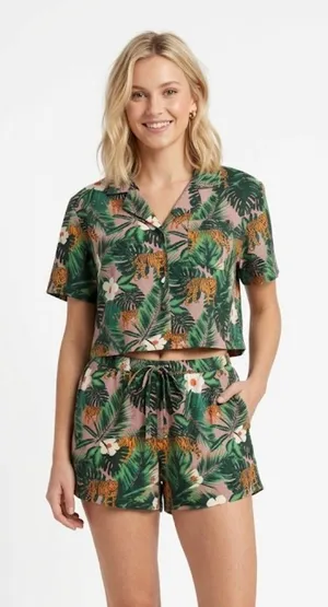 Cynthia Rowley Tiger Jungle Print Sleepwear Set size medium thumbnail 1