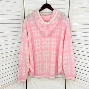 Crown & Ivy Houndstooth‎ Hooded Long Sleeve Poncho Sweater Pink White Large thumbnail 8