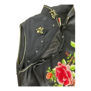 Oriental 100% Pure Silk Qipao Dress Size 32 (Small) Black Embroidered Cheongsam thumbnail 5
