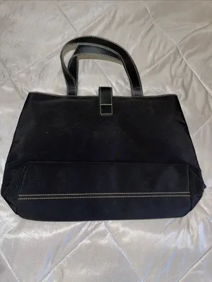 Lauren Black canvas & Leather Tote — Metallic Buckle — Classic Everyday Bag thumbnail 3
