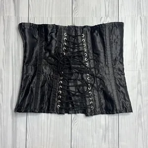 Vintage women’s satin lace up black corset size 30 L/XL thumbnail 2