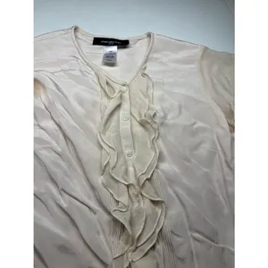 Jones New York Petite Sheer Ruffle Blouse - Cream thumbnail 3