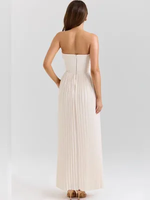 House of CB Marcella Ivory Strapless Pleated Maxi Dress in Cream L thumbnail 4