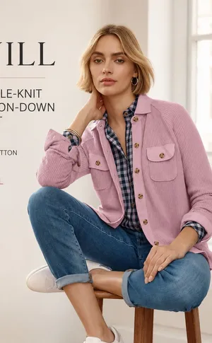 J.Jill Waffle‎ Knit Button Down Shirt Pink Cotton Shacket XL thumbnail 1
