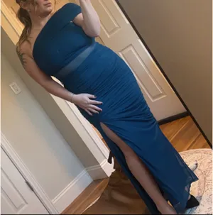 Abercrombie Mesh Off-The-Shoulder Asymmetrical Draped Maxi Dress thumbnail 1