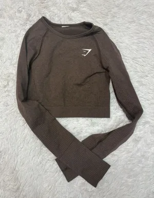 Gymshark Brown vital Seamless Long-Sleeve Crop Top with Logo thumbnail 1
