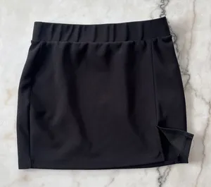 Black Mini Skirt Side Slit High Waisted Elastic Waist Bodycon Fit Size Small thumbnail 1