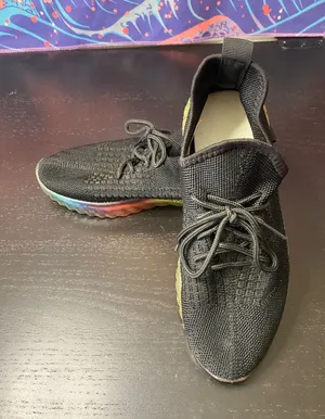 Men's Black Knit Lace-Up Sneakers with Rainbow Sole thumbnail 1