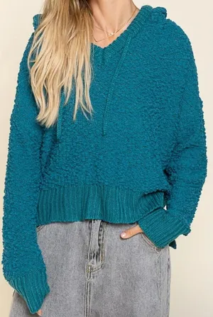 POL Teal V-Neck Oversized Hooded Sweater - NWOT - Size L thumbnail 1